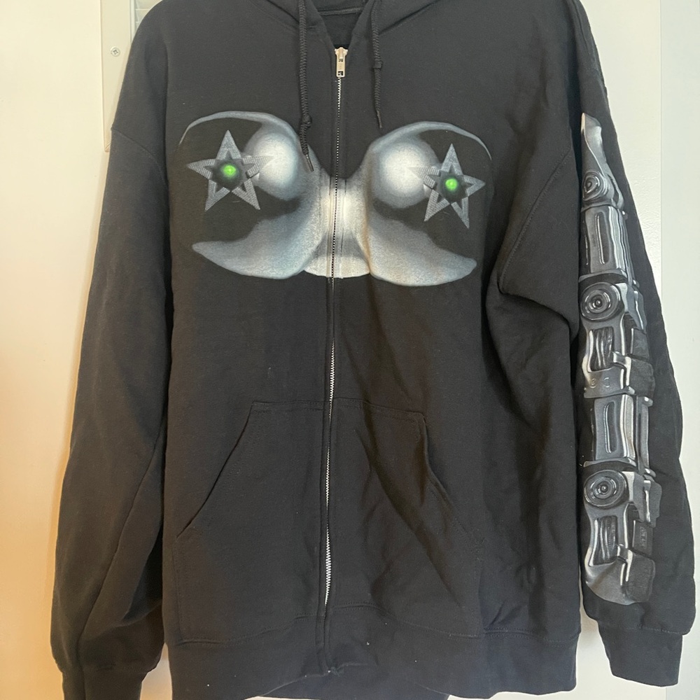 Black Graphic Hoodie with Star Design